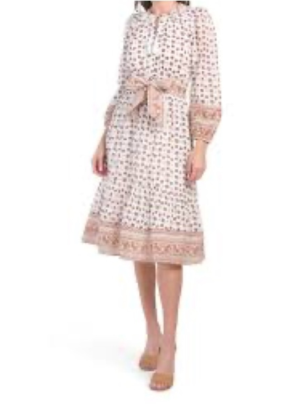 Cleobella Sz S Blakely White Neutral Floral Midi Dress Cotton